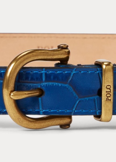 Cinturones Polo Ralph Lauren Mujer Azul Rey Azules - Crocodile-Stamped Leather - OIHTE8957